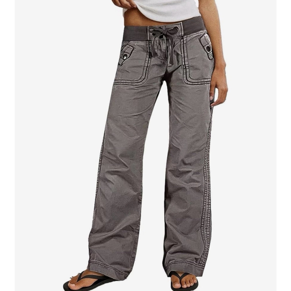 Flamingals Pants - Flamingals Straight Leg Pants Women Drawstring Waist Mid Rise Casual Solid M